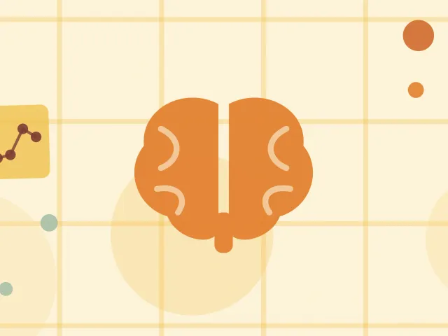 Illustration of a human brain on a warm cream field of overlapping translucent circles and fine botanical sprigs.