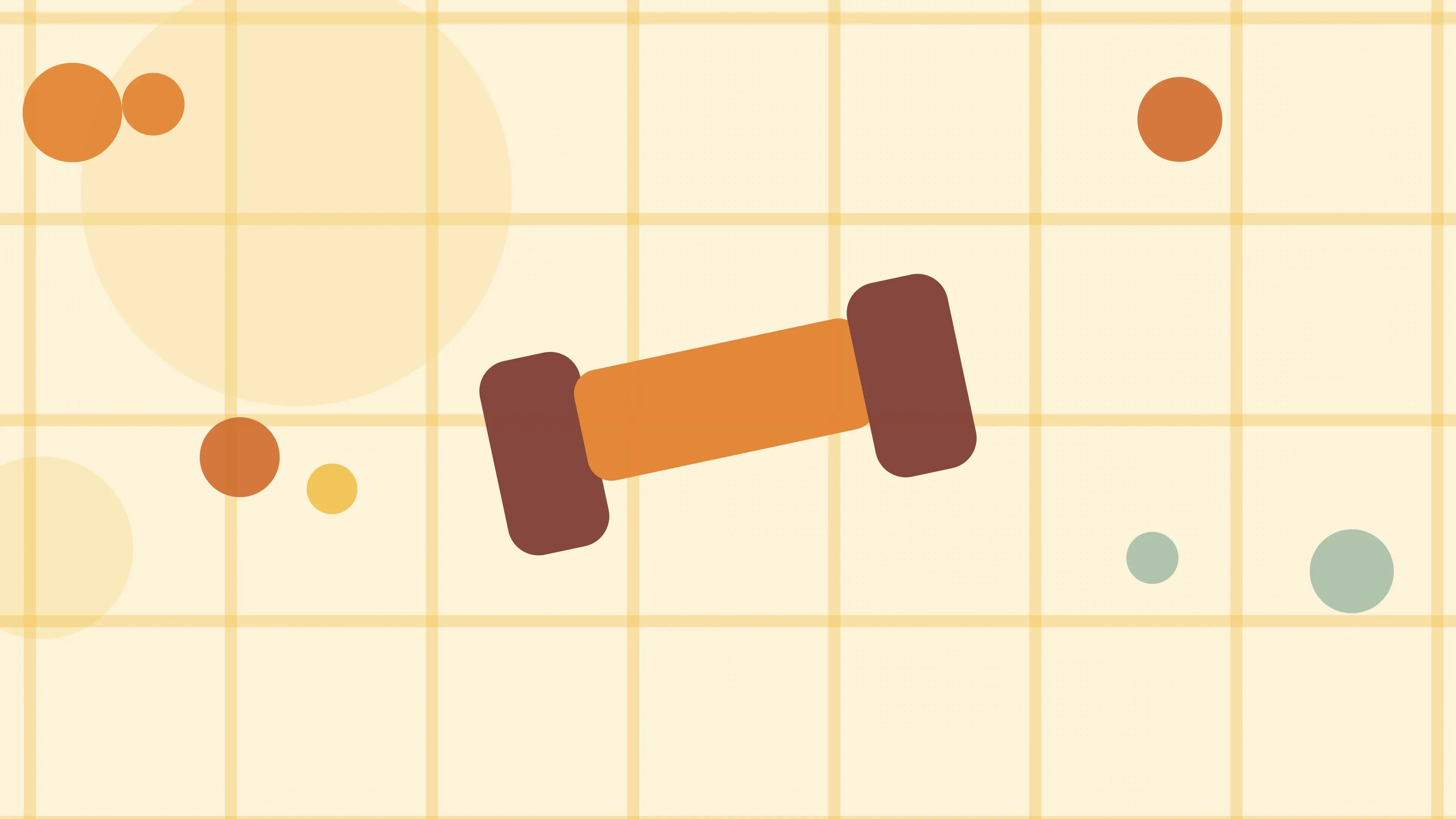 Illustration of a dumbbell on a warm cream field of overlapping translucent circles and fine botanical sprigs.