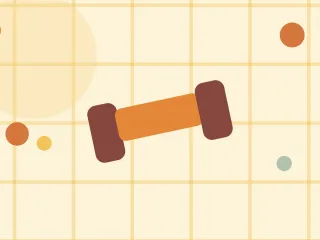 Illustration of a dumbbell on a warm cream field of overlapping translucent circles and fine botanical sprigs.