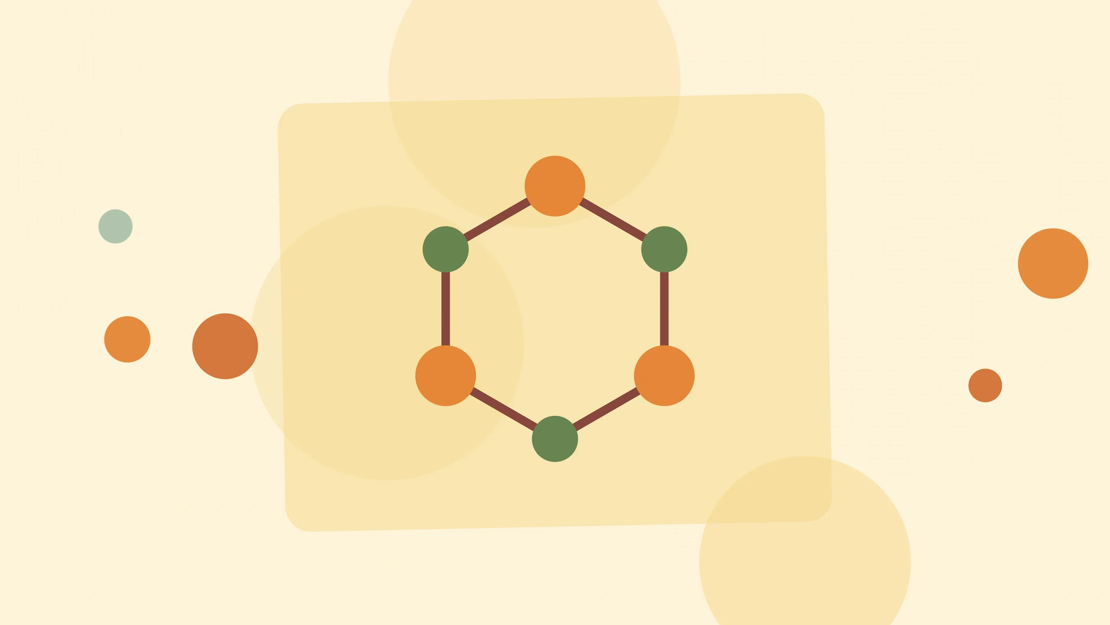 Illustration of a ring-shaped molecular diagram on a warm cream field of overlapping translucent circles and fine botanical sprigs.