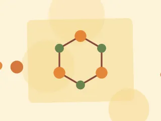 Illustration of a ring-shaped molecular diagram on a warm cream field of overlapping translucent circles and fine botanical sprigs.