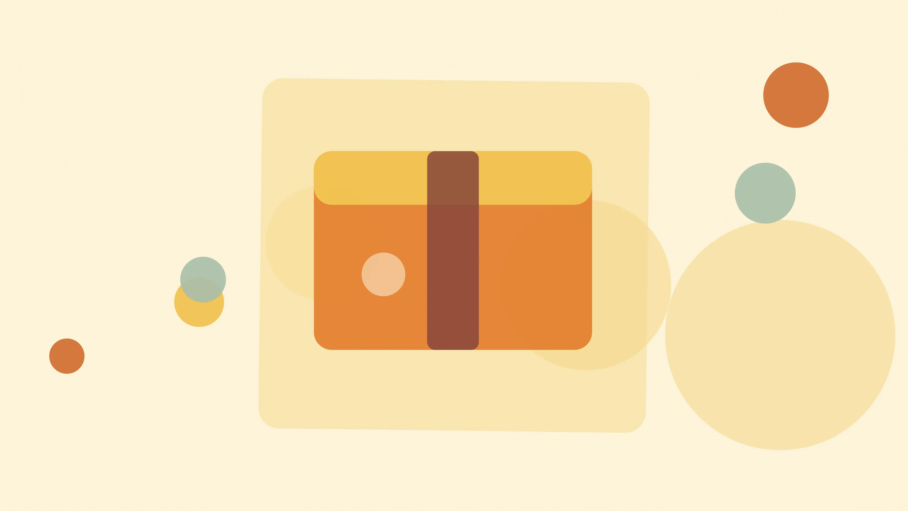 Illustration of a taped shipping package on a warm cream field of overlapping translucent circles and fine botanical sprigs.