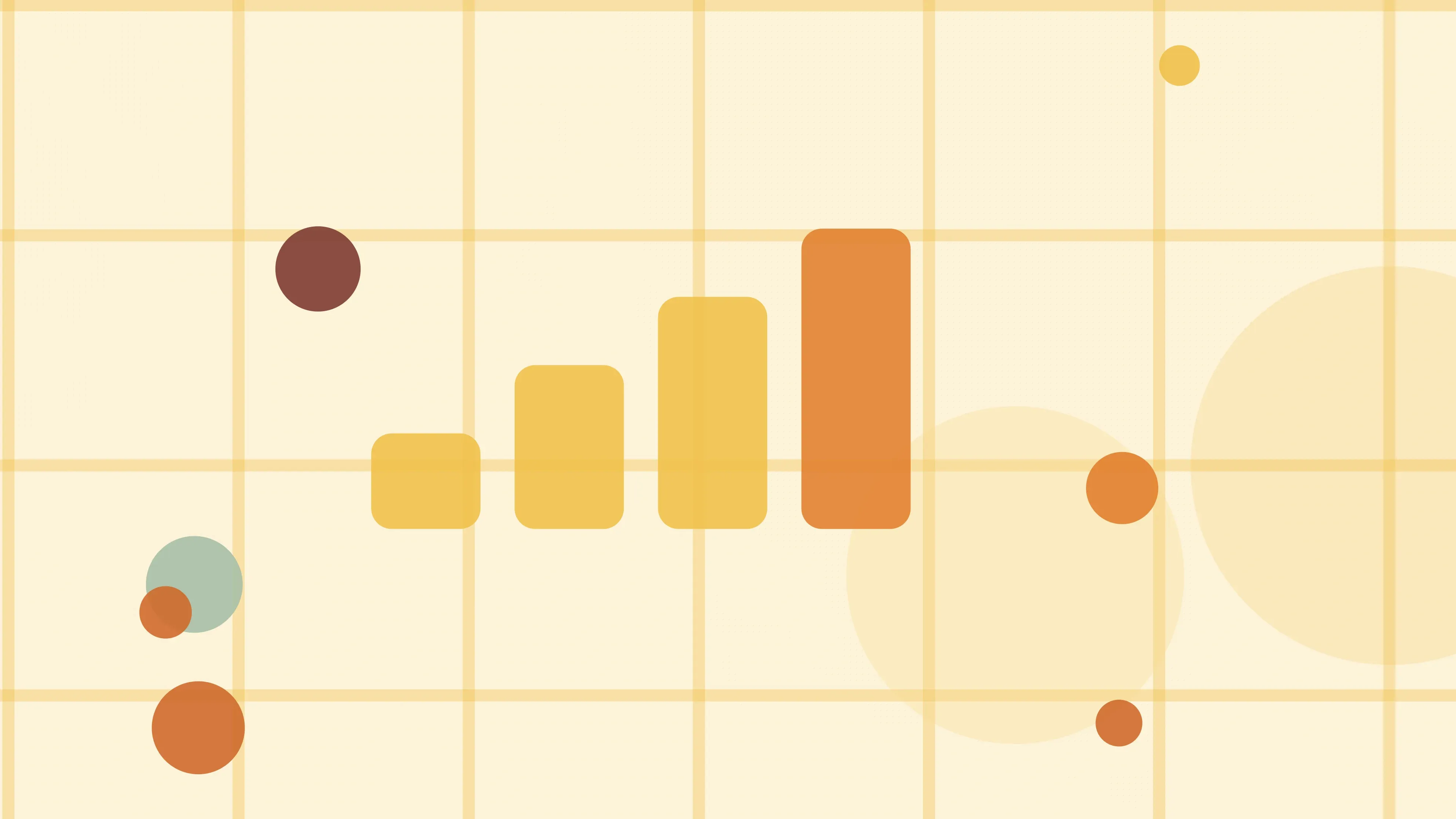 Illustration of four bars climbing in even steps on a warm cream field of overlapping translucent circles and fine botanical sprigs.