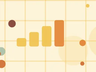 Illustration of four bars climbing in even steps on a warm cream field of overlapping translucent circles and fine botanical sprigs.