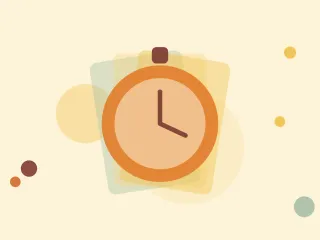 Illustration of a stopwatch on a warm cream field of overlapping translucent circles and fine botanical sprigs.