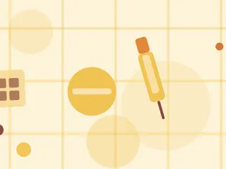 Illustration of a round tablet beside a syringe on a warm cream field of overlapping translucent circles and fine botanical sprigs.