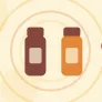 Illustration of two medicine vials standing side by side on a warm cream field of overlapping translucent circles and fine botanical sprigs.