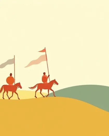 Riso illustration of medieval horsemen with flags and shields — the visual for the Compounded Medicine desk.