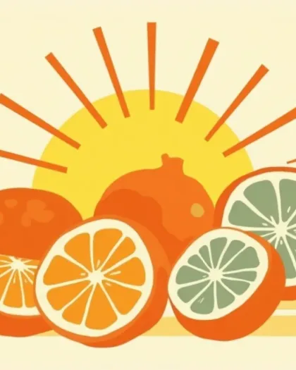Riso illustration of a collage with orange slices — the visual for the Longevity desk.