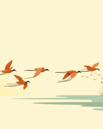Riso illustration of spoonbills in flight over water — the visual for the Tirzepatide desk.