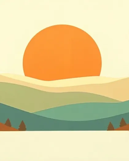 Riso illustration of a rising sun over layered foliage and water — the visual for the GLP-1 desk.